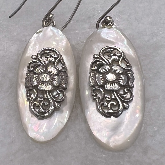 Mother Of Pearl Sterling Silver Dangle Earrings - Picture 4 of 10